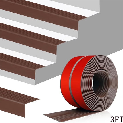 Vinyl Rubber Stair Nosing,Tutuviw Stair Edge Trim,Corner Guard,3 ft Self Adhesive Nose Molding Non-Slip Rubber Edge Protector Steps Trim Rubber Strips for Indoor & Outdoor Staircase Step Uses (Black) Brown.
