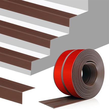 Vinyl Rubber Stair Nosing,Tutuviw Stair Edge Trim,Corner Guard,3 ft Self Adhesive Nose Molding Non-Slip Rubber Edge Protector Steps Trim Rubber Strips for Indoor & Outdoor Staircase Step Uses (Black) Brown.