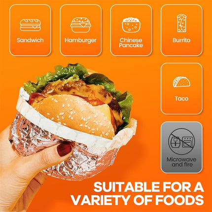 Tutuviw 50 Pcs Sandwich Wrap Paper Insulation Paper Aluminum Foil Sheets for Burgers Wrapping Pre-Cut Foil Paper Heavy Duty BBQ Burrito Wrapping Paper Foil Sheets & Tin Paper (12x12in).