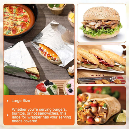 Tutuviw 50 Pcs Sandwich Wrap Paper Insulation Paper Aluminum Foil Sheets for Burgers Wrapping Pre-Cut Foil Paper Heavy Duty BBQ Burrito Wrapping Paper Foil Sheets & Tin Paper (12x12in).