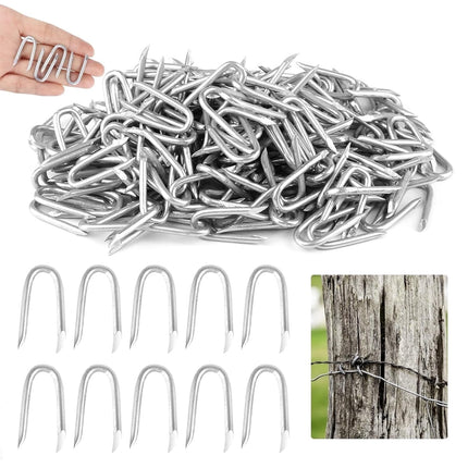 U Fence Staples,Tutuviw 100 Pcs 0.8 x 0.5in Galvanized U Shaped Nails,Steel Wire Fencing Staples,Heavy Duty Staples Fencing Staples,U Nails for Wood Fencing Barbwire Fence (Siver）.