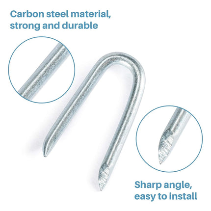 U Fence Staples,Tutuviw 100 Pcs 0.8 x 0.5in Galvanized U Shaped Nails,Steel Wire Fencing Staples,Heavy Duty Staples Fencing Staples,U Nails for Wood Fencing Barbwire Fence (Siver）.