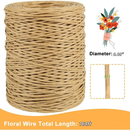 1Roll Floral Vine Bind Wire,164FT Portable Bind Wire Twine for Wreath,QZS Brown Floral Wrapping Supplies for Art Craft Projects Beige.