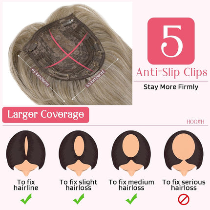 Long Layered Hair Topper with Bangs for Women with Thinning Hair, 14 Inch Slightly Curled Ends Synthetic Fiber Wiglets - Gray with Warm Brown Mixed Gray with Warm Brown Mixed 14.