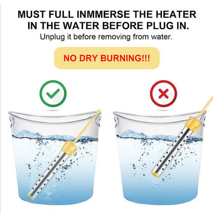 2500W Immersion Water Heater with Stainless Steel Cover,Quick Heating Immersion Heater for Indoor & Outdoor,Anti-scalding Bucket Heater Yellow.