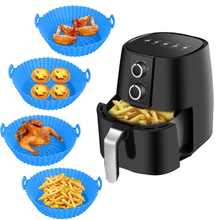 Air Fryer Silicone Liners, Air Fryer Silicone Baking Tray, Mini Air Fryer Tray, Round Small Air Fryer Liners, Silicone Reusable Airfryer Liners Accessories, Fryer Pot Baking Pan Blue.
