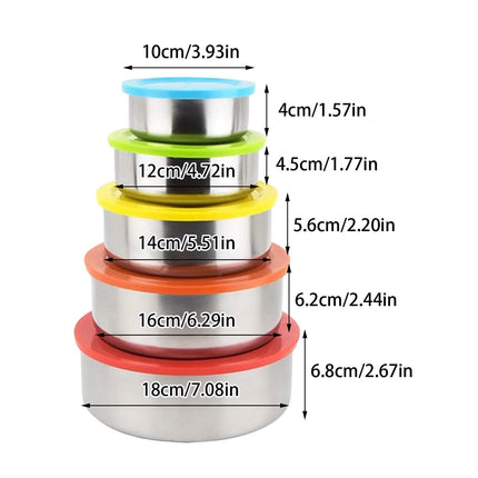 5PC Stainless Steel Food Containers with Silicone Lids,Kitchen Food Storage Containers,Nesting Lunch Box Set,for Meal Prep,Office,Travel,Microwave Safe,Rustproof Multicolor.
