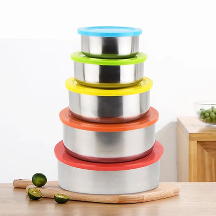 5PC Stainless Steel Food Containers with Silicone Lids,Kitchen Food Storage Containers,Nesting Lunch Box Set,for Meal Prep,Office,Travel,Microwave Safe,Rustproof Multicolor.