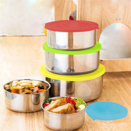 5PC Stainless Steel Food Containers with Silicone Lids,Kitchen Food Storage Containers,Nesting Lunch Box Set,for Meal Prep,Office,Travel,Microwave Safe,Rustproof Multicolor.