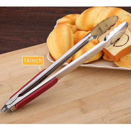 12-Inch Stainless Steel Kitchen Tongs with Locking Ring - Heavy Duty BBQ Grill Tongs for Cooking, Flipping Burgers, Serving Salad - Non-Slip Rubber Handle, Dishwasher Safe 14*1.57.
