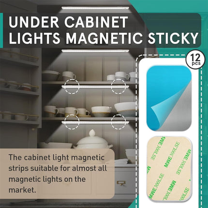 Under Cabinet Lights Magnetic Stickys,Tutuviw 12 Pcs Replacement Magnetic Strips with Adhesive Backing for Cabinet Lighting,Iron Sheet Sticky Adhesive Metal Plates for Magnetic Mounts.