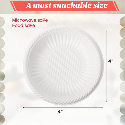 Dessert Paper Plates,Tutuviw 50 Count 4 Inch Mini Disposable Starch Plates,Heavy Duty Uncoated Plates,Round Cake Appetizer Dinner Paper Plates for Holiday Wedding Graduation Christmas Party, White.
