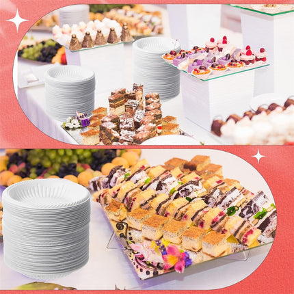 Dessert Paper Plates,Tutuviw 50 Count 4 Inch Mini Disposable Starch Plates,Heavy Duty Uncoated Plates,Round Cake Appetizer Dinner Paper Plates for Holiday Wedding Graduation Christmas Party, White.