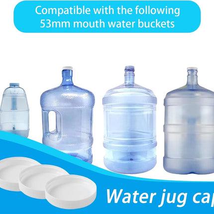 Tutuviw 6 Pack 53mm Reusable Water Jug Caps,Threaded/Screw-On Caps,Non-Spilling Lids for 3 and 5 Gallon Water Jug,Water Bottle Cover Screw Top,Plastic Water Bottles Replacement Lids,White.