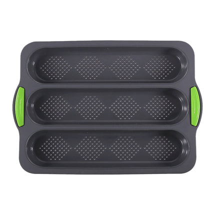 3-Slot French Bread Pan - Non Stick Silicone Baguette Mold for Hoagie, Sub Roll & Hot Dog Buns - Oven Safe Baking Tray with Vent Holes (Beige) Clearance C.