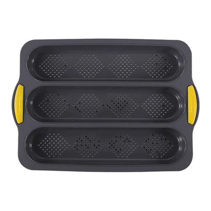3-Slot French Bread Pan - Non Stick Silicone Baguette Mold for Hoagie, Sub Roll & Hot Dog Buns - Oven Safe Baking Tray with Vent Holes (Beige) Clearance D.