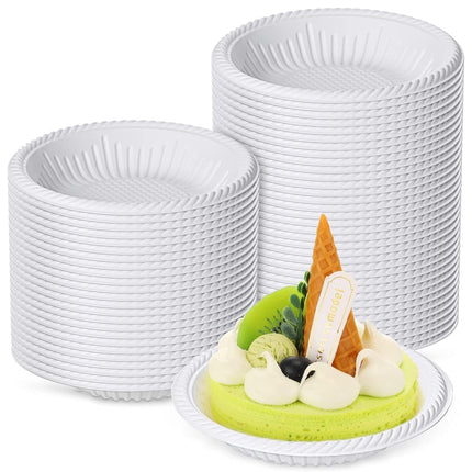 Tutuviw 50 Count 4 Inch Small Paper Plates,Round Paper Starch Plates,Heavy Duty Paper Starch Plates,Mini Disposable Party Bowls Bulk for Dessert,Cake,Appetizer,Dinner(White).