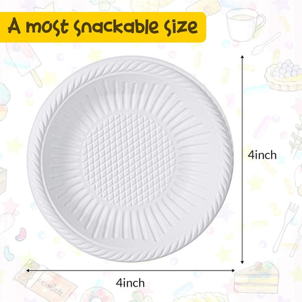 Tutuviw 50 Count 4 Inch Small Paper Plates,Round Paper Starch Plates,Heavy Duty Paper Starch Plates,Mini Disposable Party Bowls Bulk for Dessert,Cake,Appetizer,Dinner(White).