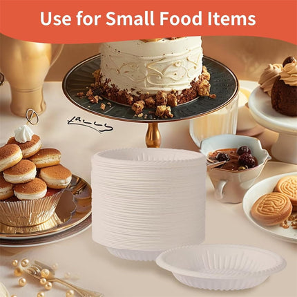 Tutuviw 50 Count 4 Inch Small Paper Plates,Round Paper Starch Plates,Heavy Duty Paper Starch Plates,Mini Disposable Party Bowls Bulk for Dessert,Cake,Appetizer,Dinner(White).