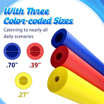 Tutuviw 6 Pcs Foam Grip Tubing for Utensils,8" Non Slip Foam Handles,Foam Tubing for Handle Grip for Pens & Tools,3 Sizes Adaptive Utensils Grip for Elderly/Handicapped/Dexterity(Cut to Length).