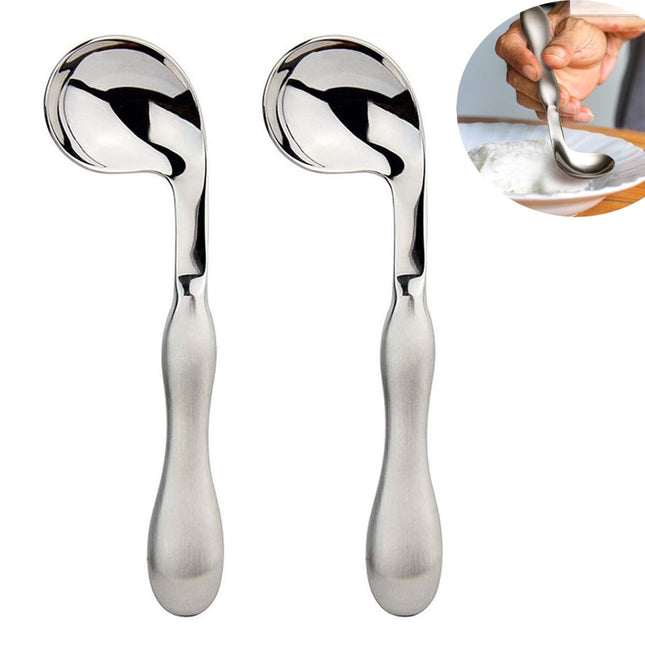 Adaptive Utensils for Elderly Tutuviw 2Pcs Curved Angled Spoon Weighted Utensils Weighted Angled Silverware Cutlery Utensil for Hand Tremors Parkinson's or Elderly Easy Grip Handles.