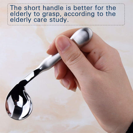 Adaptive Utensils for Elderly Tutuviw 2Pcs Curved Angled Spoon Weighted Utensils Weighted Angled Silverware Cutlery Utensil for Hand Tremors Parkinson's or Elderly Easy Grip Handles.