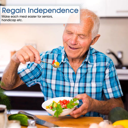Adaptive Utensils for Elderly Tutuviw 2Pcs Curved Angled Spoon Weighted Utensils Weighted Angled Silverware Cutlery Utensil for Hand Tremors Parkinson's or Elderly Easy Grip Handles.