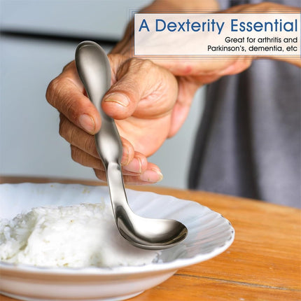 Adaptive Utensils for Elderly Tutuviw 2Pcs Curved Angled Spoon Weighted Utensils Weighted Angled Silverware Cutlery Utensil for Hand Tremors Parkinson's or Elderly Easy Grip Handles.