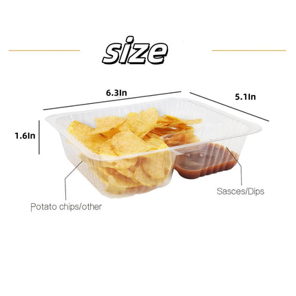 Nacho Trays for Party,6.3x5.1x1.6InPlastic Nacho Holders,2 Compartments Clear Anti-Spill Food Containers with Chip and Dip Holder,50Pcs.