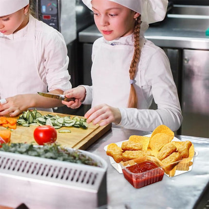 Nacho Trays for Party,6.3x5.1x1.6InPlastic Nacho Holders,2 Compartments Clear Anti-Spill Food Containers with Chip and Dip Holder,50Pcs.