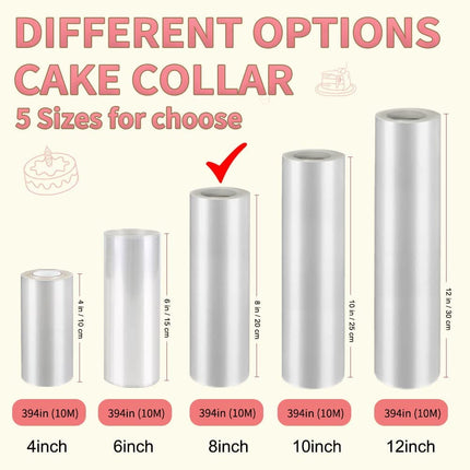 8 Inch Cake Collars, Clear Transparent Cake Acetate Sheet Roll, Cake Plastic Wrap, Cake Acetate Collar for Chocolate Mousse DIY Cake Wraping Decorating Shaker Cards(Length 394inch).