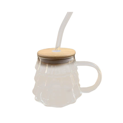 Christmas Tree Coffee Mug, 350ml Tree-shaped Clear Glass Coffee Mug with Handle for Ice Americano, Tea, Milk, Creative Christmas Gift for Colleagues, Friends(1*Cup, with Lid & Straw) Clear.