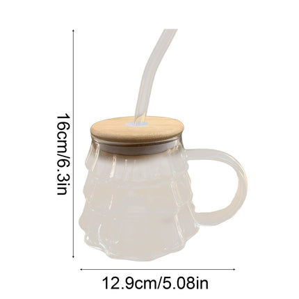 Christmas Tree Coffee Mug, 350ml Tree-shaped Clear Glass Coffee Mug with Handle for Ice Americano, Tea, Milk, Creative Christmas Gift for Colleagues, Friends(1*Cup, with Lid & Straw) Clear.