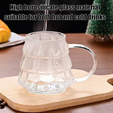 Christmas Tree Coffee Mug, 350ml Tree-shaped Clear Glass Coffee Mug with Handle for Ice Americano, Tea, Milk, Creative Christmas Gift for Colleagues, Friends(1*Cup, with Lid & Straw) Clear.