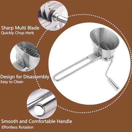 Tutuviw Manual Stainless Steel Parsley Shredder,Pepper Grinder,Herb Roller Mincer,Handheld Spice Grinder,Versatile Kitchen Tool for Herbs Vegetables Spices,Easy Hand-crank for Quick Cutting/Mincing.