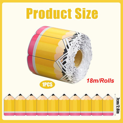 Tutuviw 1 Roll Bulletin Board Borders,59 ft Pencil Paper Die Cut Cutouts Borders Trims,Bulletin Board Decor with Pencil Patterns,Pencil Classroom Bulletin Border Roll for Display Wall Blackboard Decor.