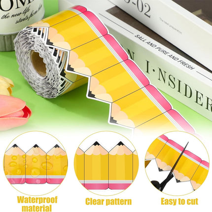 Tutuviw 1 Roll Bulletin Board Borders,59 ft Pencil Paper Die Cut Cutouts Borders Trims,Bulletin Board Decor with Pencil Patterns,Pencil Classroom Bulletin Border Roll for Display Wall Blackboard Decor.