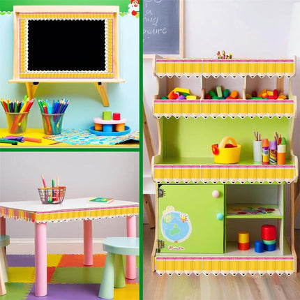 Tutuviw 1 Roll Bulletin Board Borders,59 ft Pencil Paper Die Cut Cutouts Borders Trims,Bulletin Board Decor with Pencil Patterns,Pencil Classroom Bulletin Border Roll for Display Wall Blackboard Decor.
