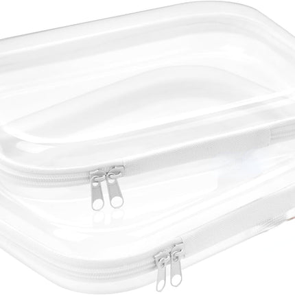 Hard Sided Clear Zipper Case for Storage- Professional-Grade Clear Zipper Pencil Case,Toy Storage Bins, Toiletry Pouch, Travel Organizer, Cosmetic Bagï¼\x88White,2 Pack, Mï¼\x89 M.