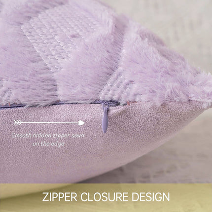 Light Purple Throw Pillow Covers 18x18 Set of 2 Spring Decorative Farmhouse Couch Throw Pillows Boho Shells Soft Winter Plush Wool Winter Pillowcases for Bedroom Living Room Sofa Light Purple 18" x.