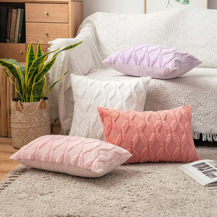 Light Purple Throw Pillow Covers 18x18 Set of 2 Spring Decorative Farmhouse Couch Throw Pillows Boho Shells Soft Winter Plush Wool Winter Pillowcases for Bedroom Living Room Sofa Light Purple 18" x.