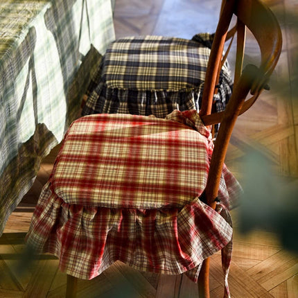 Buffalo Plaid Ruffled Chair Cushion with Ties Country Style Tartan Kitchen Dining Chair Pad Super Soft Seat Cushion with Removable Cotton Cover (Red,17"x18") Red 1 Count (Pack of 1).