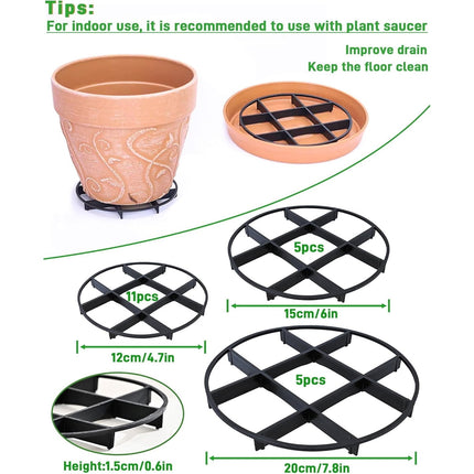Plant Saucer Drainage Rack Stand,Tutuviw 21Pcs 3 Size Flower Pot Level Feet Elevator Support Holder,Plant Stands for Flower Pot Prevention Drainage,Reusable Mesh Pad,Raises Protector Plant Trivet.
