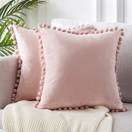 Blush Pink Throw Pillow Covers for Couch Bed Sofa Decorative Pillow Covers 16x16 Set of 2 Soft Velvet Square Cushion Covers with Tassels Cute Girl Princess Aesthetic Home Decor Baby Pink.