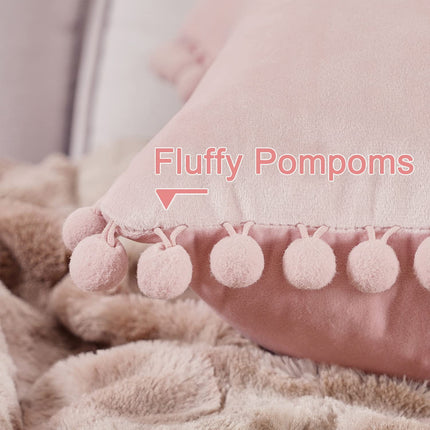 Blush Pink Throw Pillow Covers for Couch Bed Sofa Decorative Pillow Covers 16x16 Set of 2 Soft Velvet Square Cushion Covers with Tassels Cute Girl Princess Aesthetic Home Decor Baby Pink.