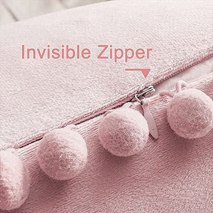 Blush Pink Throw Pillow Covers for Couch Bed Sofa Decorative Pillow Covers 16x16 Set of 2 Soft Velvet Square Cushion Covers with Tassels Cute Girl Princess Aesthetic Home Decor Baby Pink.
