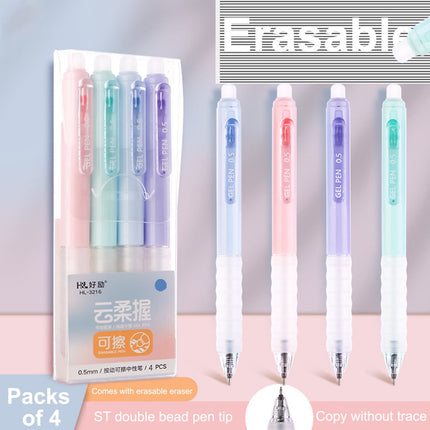 4 PCS Erasable Pens - 0.5mm Press Rub Out Gel Pens with Eraser Clear, Heat Friction Markers, Make Mistakes Disappear, for Drawing Writing Planner and Note Marking(A,Black) Black.