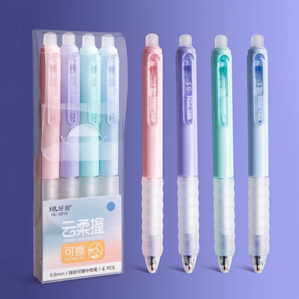 4 PCS Erasable Pens - 0.5mm Press Rub Out Gel Pens with Eraser Clear, Heat Friction Markers, Make Mistakes Disappear, for Drawing Writing Planner and Note Marking(A,Black) Black.