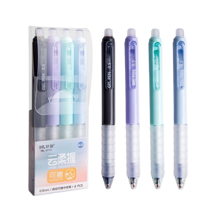 4 PCS Erasable Pens - 0.5mm Press Rub Out Gel Pens with Eraser Clear, Heat Friction Markers, Make Mistakes Disappear, for Drawing Writing Planner and Note Marking(A,Black) Crystal Blue.