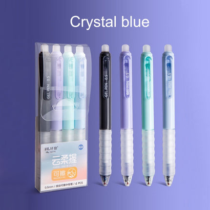 4 PCS Erasable Pens - 0.5mm Press Rub Out Gel Pens with Eraser Clear, Heat Friction Markers, Make Mistakes Disappear, for Drawing Writing Planner and Note Marking(A,Black) Crystal Blue.